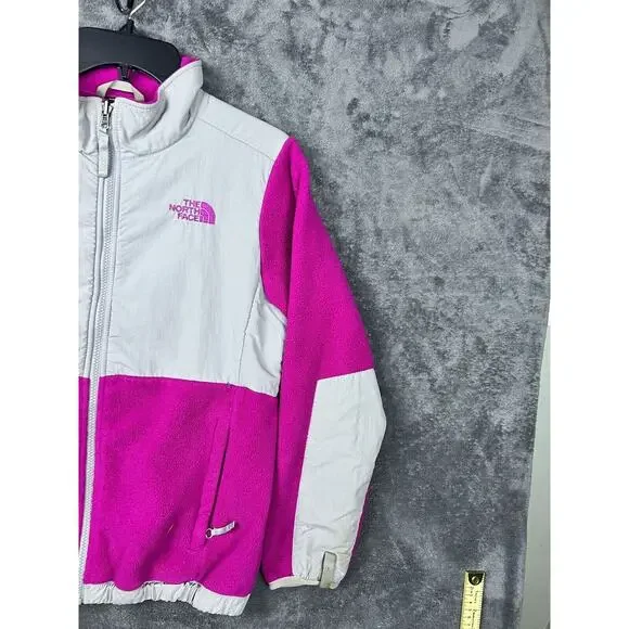 North Face Denali Jacket Girls Large Fuchsia Fleece Gray Polartec Full Zip